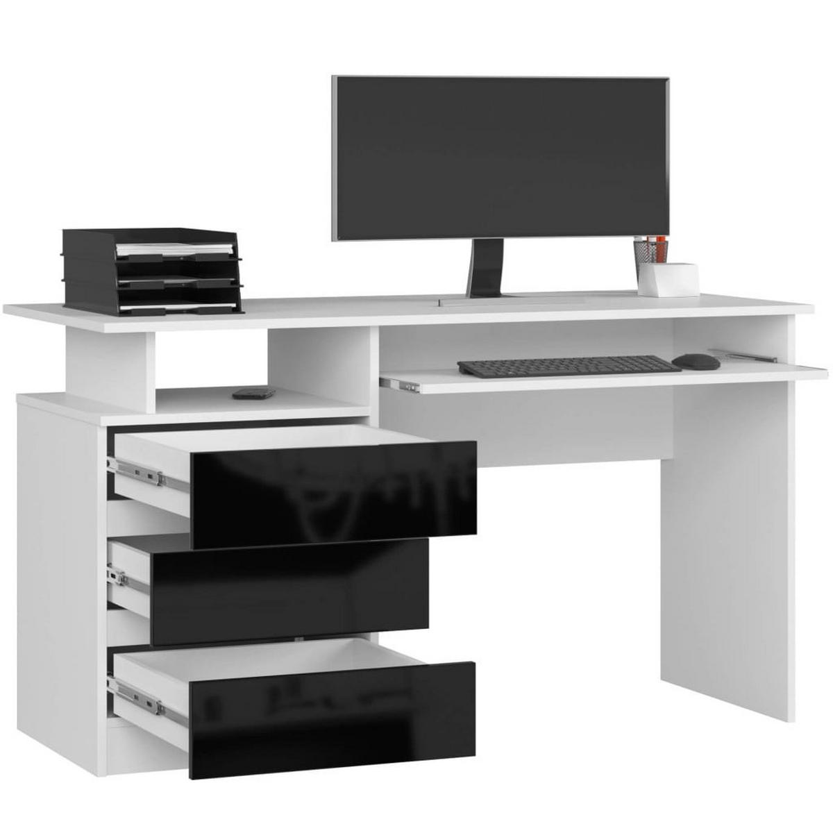 SCHREIBTISCH Weiß Matt , Schwarz Glanz 77/135/60 - Schwarz Hochglanz/Weiß, Holzwerkstoff (120/50/77cm) - RAUMHIRSCH FURNITURE