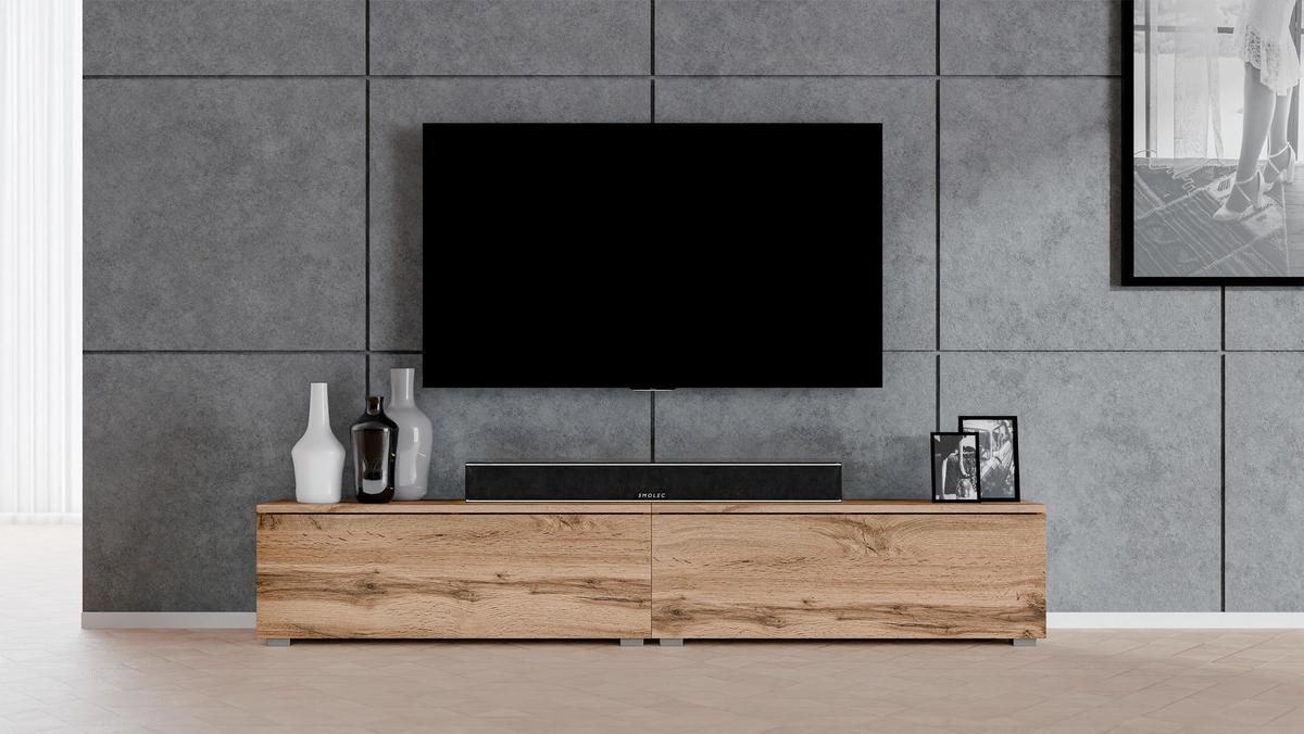LOWBOARD Loriano 2x100 Eiche Wotan 200/36,5/32 cm – Hängend und Stehend - Braun, Holzwerkstoff/Kunststoff (200/36.5/32cm) - AX Living