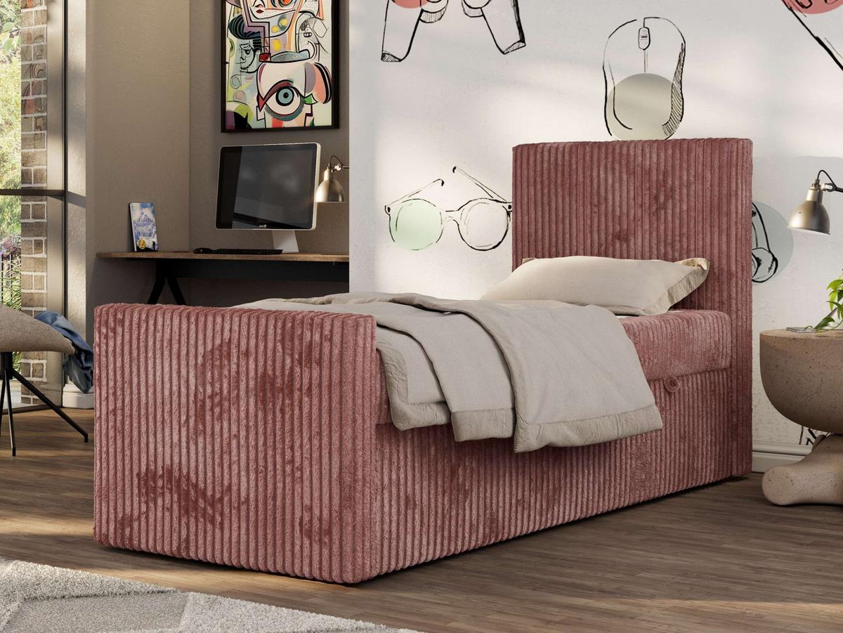 JUGENDBETT TILIO DUO 90/200 - Rosa Cord - H4 - Rechts Seite - Rosa, Textil (200/90cm) - MKS