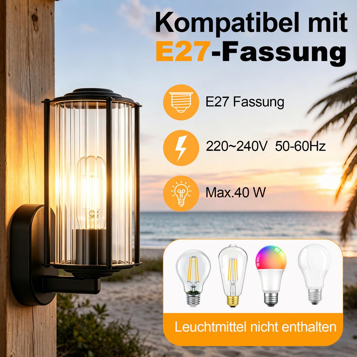 AUSSENWANDLEUCHTE Brisalyn 14/10.5/24 cm - Schwarz, Glas/Metall (10.5/24/14cm) - ZMH