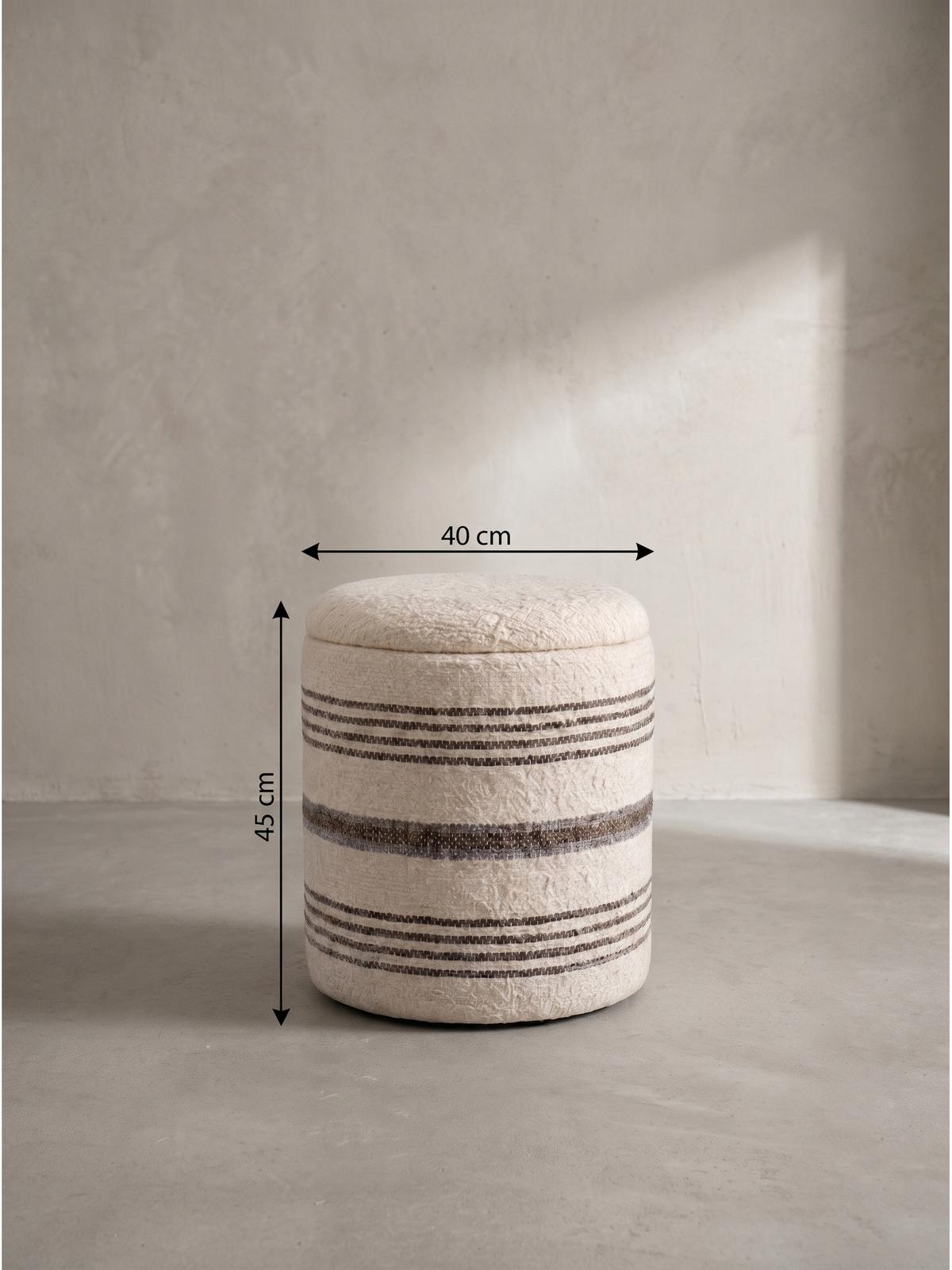 SITZHOCKER RHONE, Stoff, mit Textilbezug, Beige-Braun, Ø 40 x 45 cm - Beige, Textil (40/45/40cm) - KADIMA DESIGN