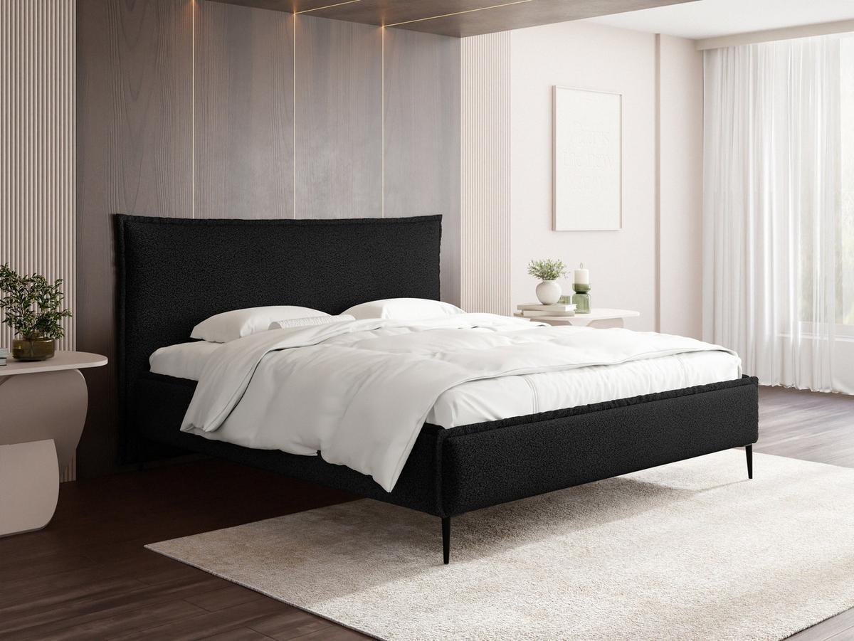 POLSTERBETT Pillow Rise mit Bettkasten, Lattenrost & hohen Metallfüßen in Schwarz Bouclé 200x200 cm - Birkefarben/Schwarz, Holz/Textil (200/200cm) - WFL GROUP