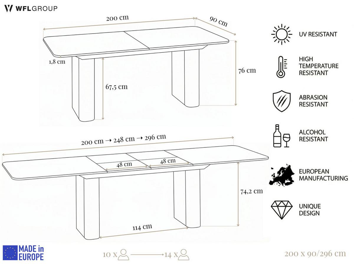 ESSTISCH Riven rechteckig ausziehbar verlängerbar mit Butterfly-Auszug, Eiche Hell Braun 200-296/90/76 cm - Eichefarben/Schwarz, Holzwerkstoff/Metall (90/296/76cm) - WFL GROUP