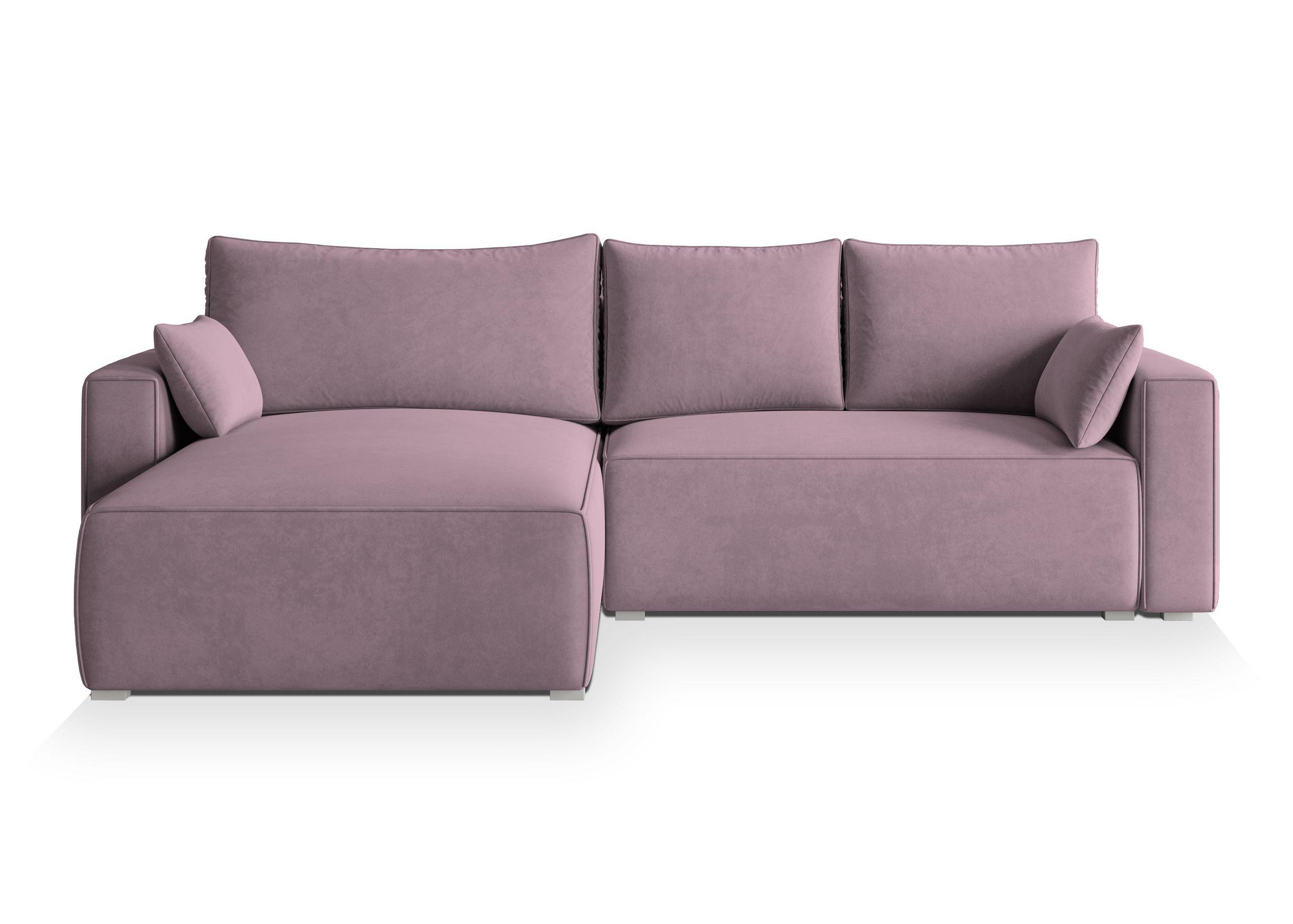 ECKSOFA FORIL Lila Velours-Stoff mit Schlaffunktion - Lila/Grau, Holz/Kunststoff (265/178cm) - MASSENO