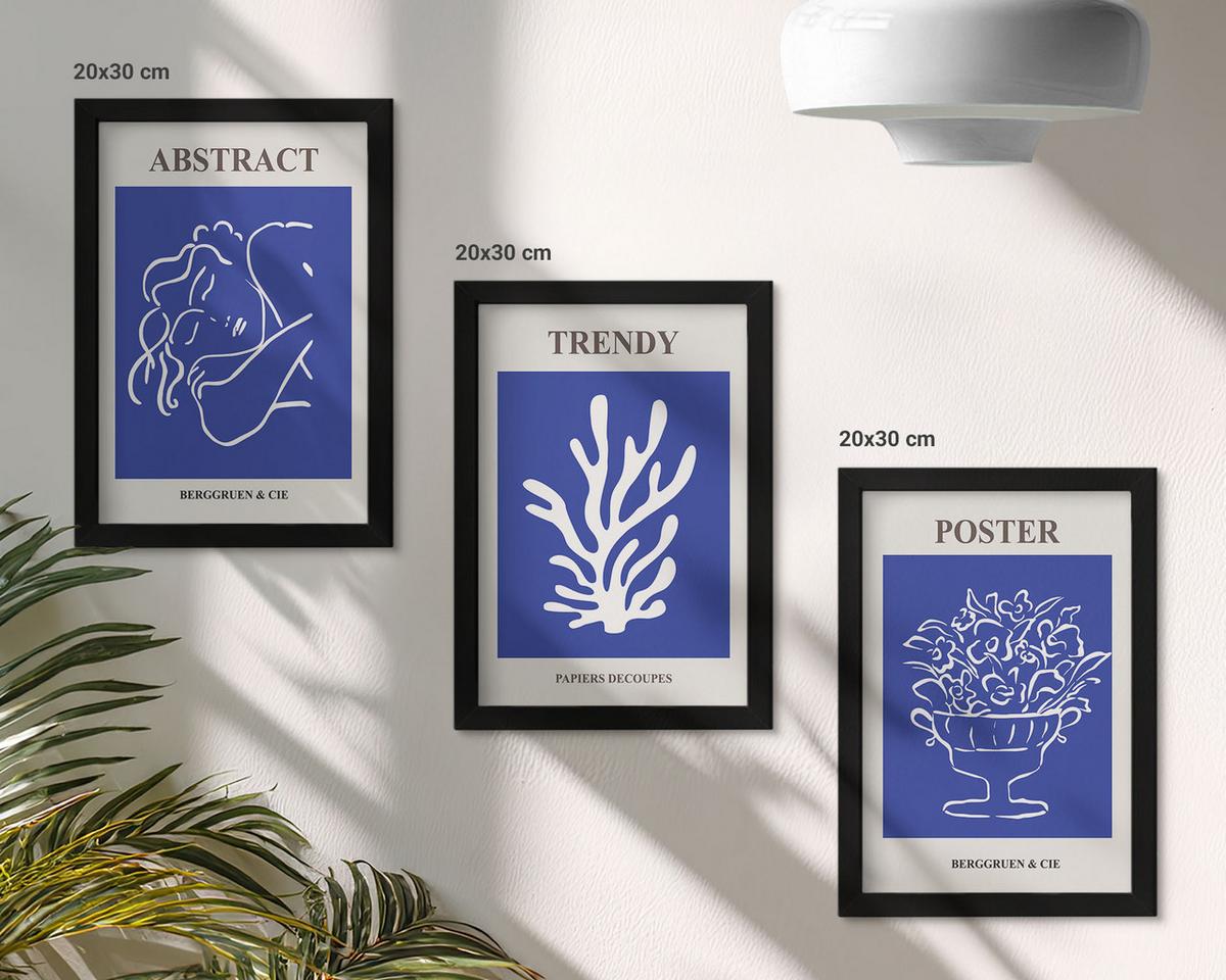 BILDER SET 3er Set - 20x30 cm Schwarzer Rahmen - Stilvolle blaue Poster - Schwarz, Kunststoff (20/30cm) - TULUP