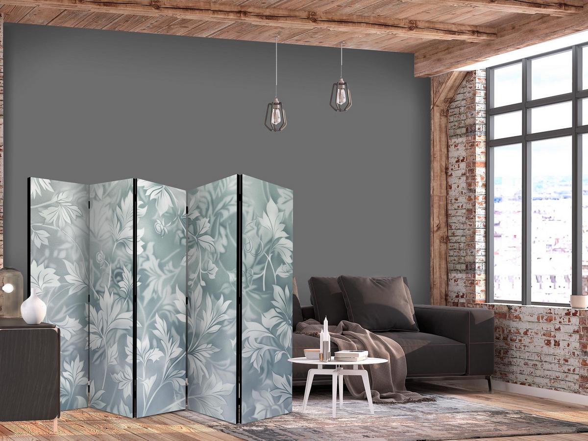 PARAVENT 5-tlg 225x172 cm Blätter Ornamente - Blau, Holz/Textil (225/172/3cm) - Muralo