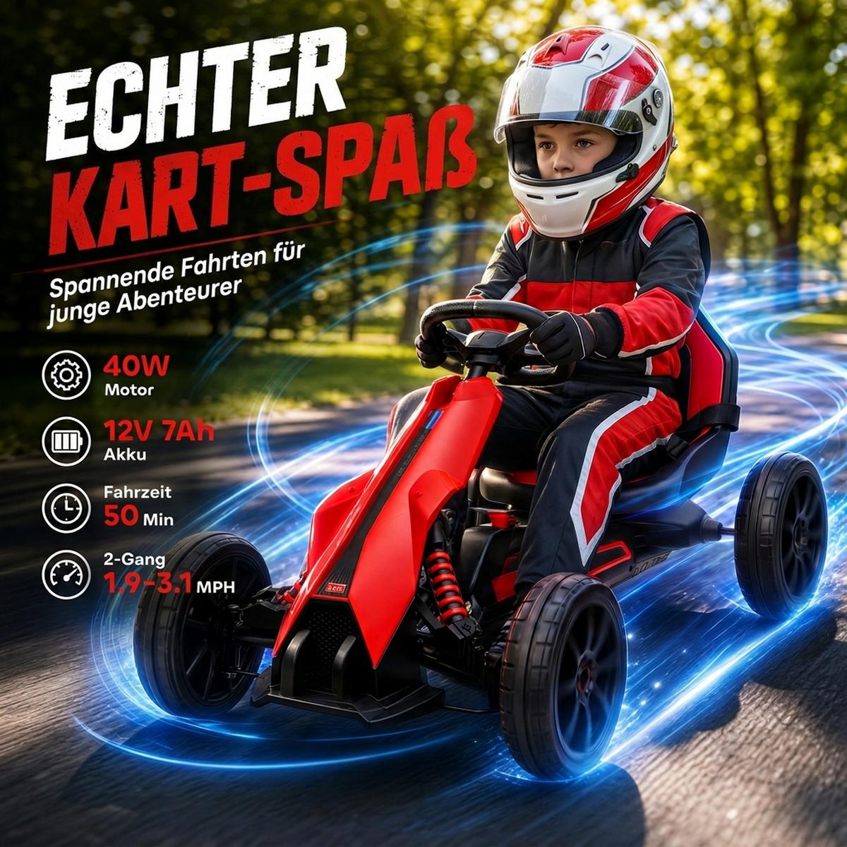 KINDER-ELEKTRO-GOKART Kunststoff Metall Rot - Rot, Kunststoff (100/58/58.5cm) - HOMCOM