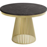 ESSTISCH Naro rund ausziehbar mit Goldem Lamellen-Metallgestell, Marmor Schwarz 120-200/120/76 cm - Anthrazit/Goldfarben, Holzwerkstoff/Metall (100/200/76cm) - WFL GROUP