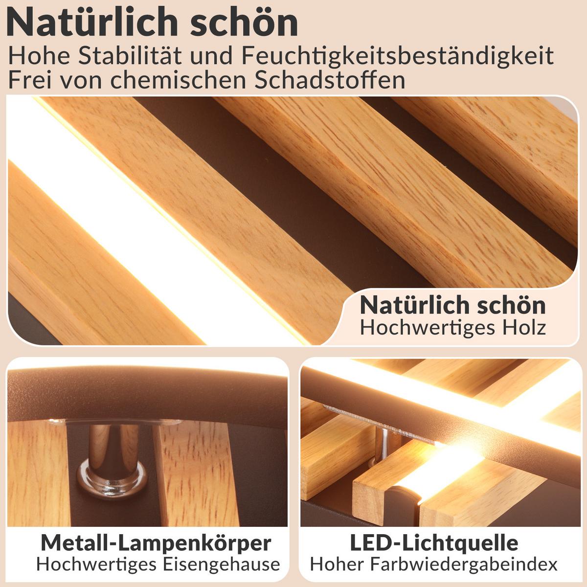 LED DECKENLEUCHTE Qlenli 38/32/6.8 cm - Schwarz, Holz/Metall (38/32/6.8cm) - ZMH