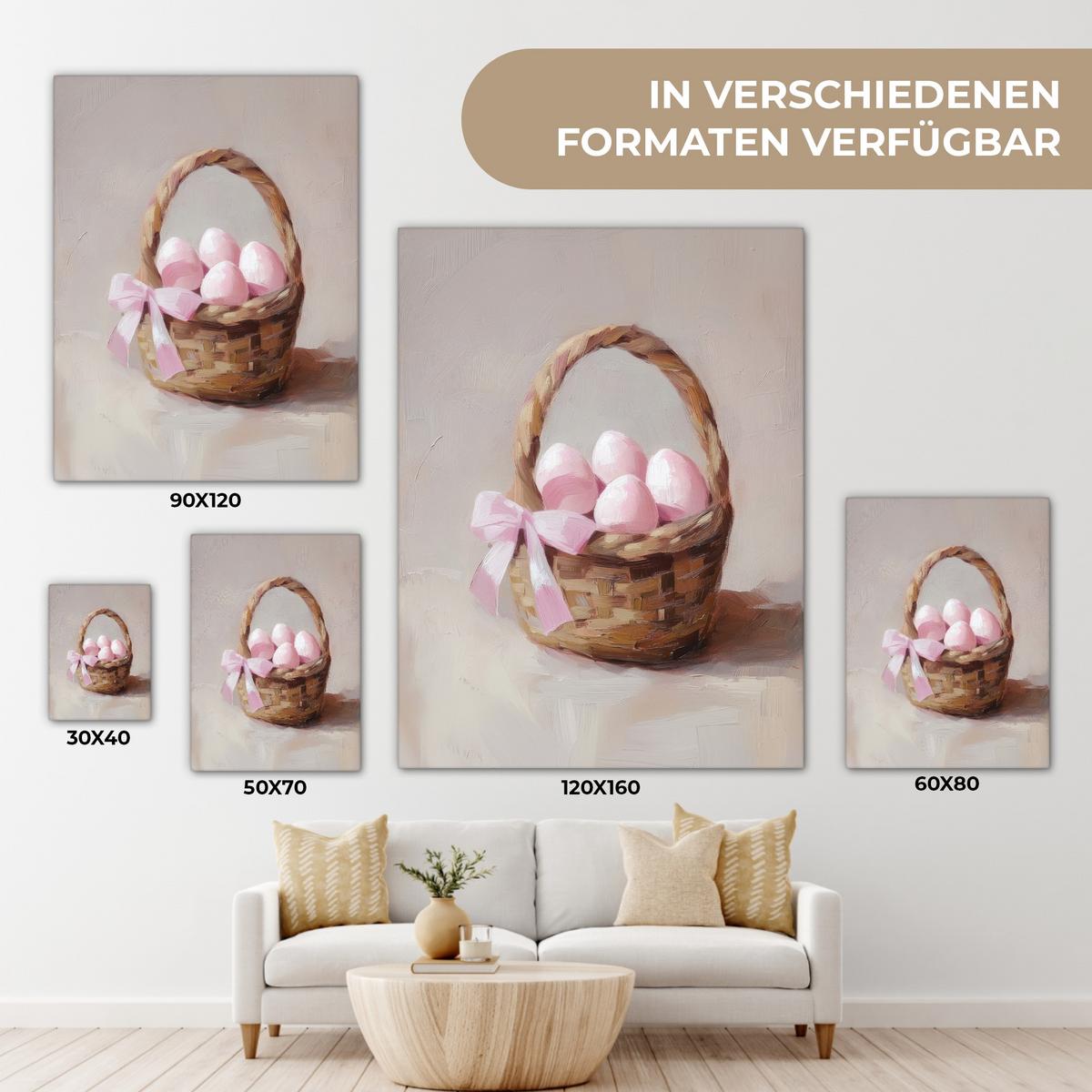 LEINWANDBILD Korb - Eier - Rosa Room Decor 30x40 cm - Beige, Textil (30/40cm) - MuchoWow