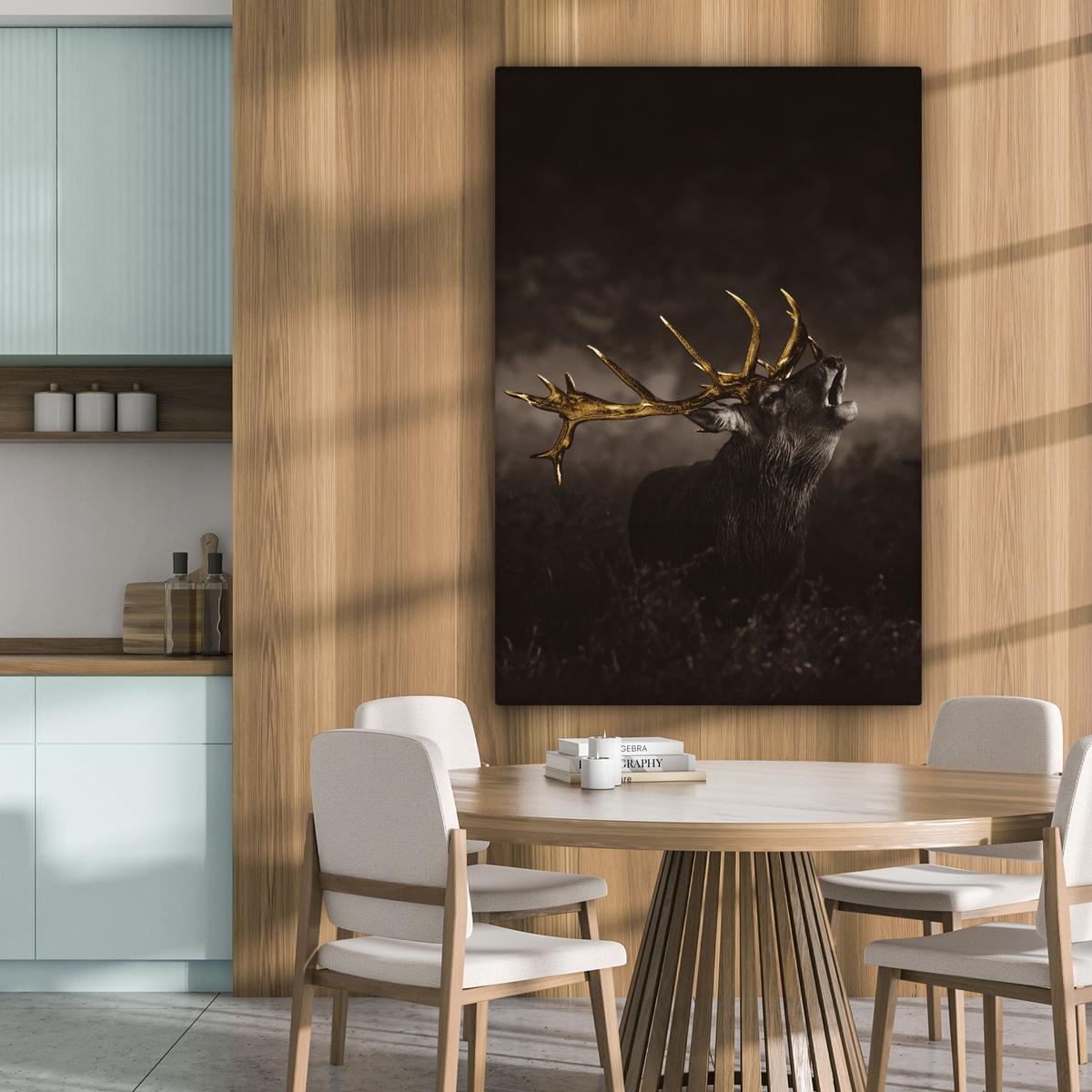LEINWANDBILD Rotwild - Schwarz - Gold Deko XXL 80x120 cm - Braun, Textil (80/120cm) - MuchoWow