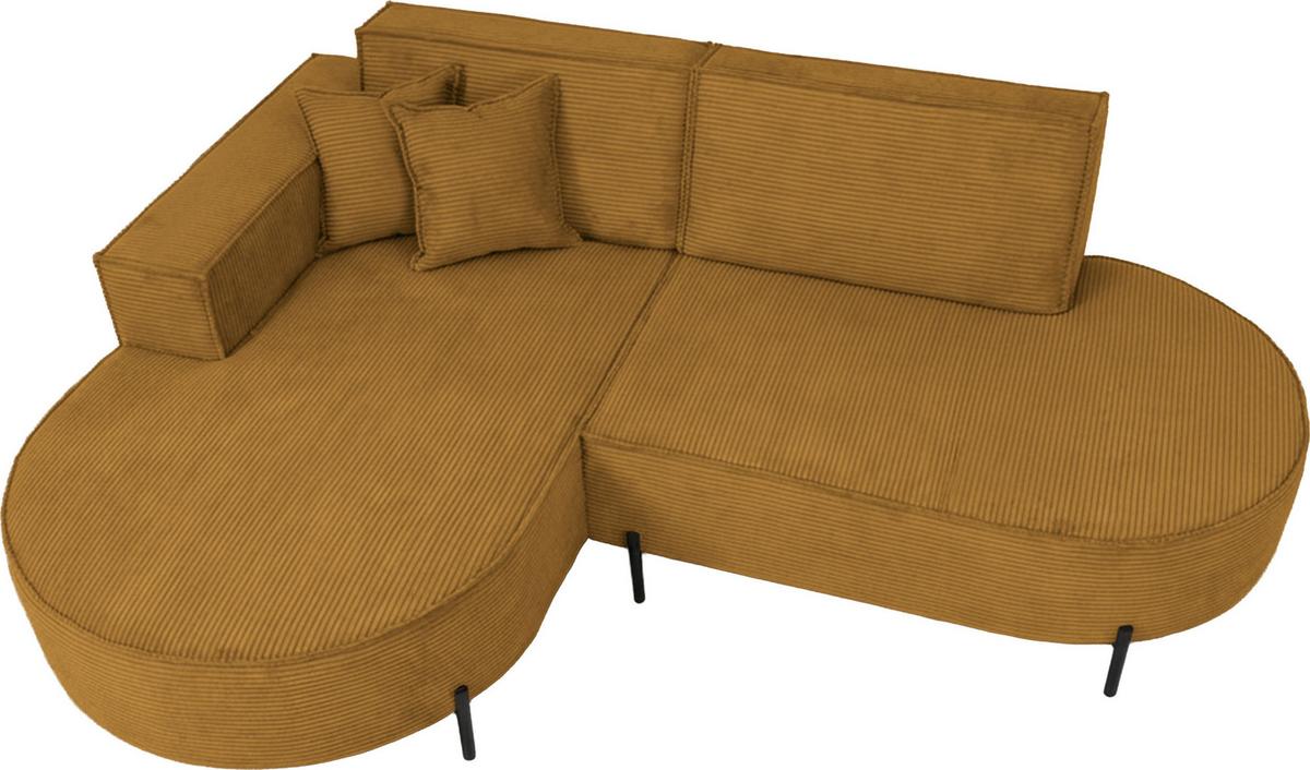 ECKSOFA Hana Loft 3-Sitzer Ecke Links, Cordstoff Chenille, Senf 241/80/168 cm - Gelb/Schwarz, Textil/Metall (241/168cm) - WFL GROUP