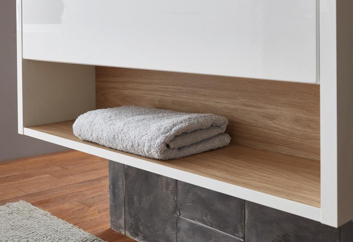WASCHBECKENUNTERSCHRANK weiß Hochglanz, Eiche 80 cm, Bad Unterschrank mit Push-to-Open - Weiß Hochglanz, Holzwerkstoff (80/46/46cm) - Furn.Design