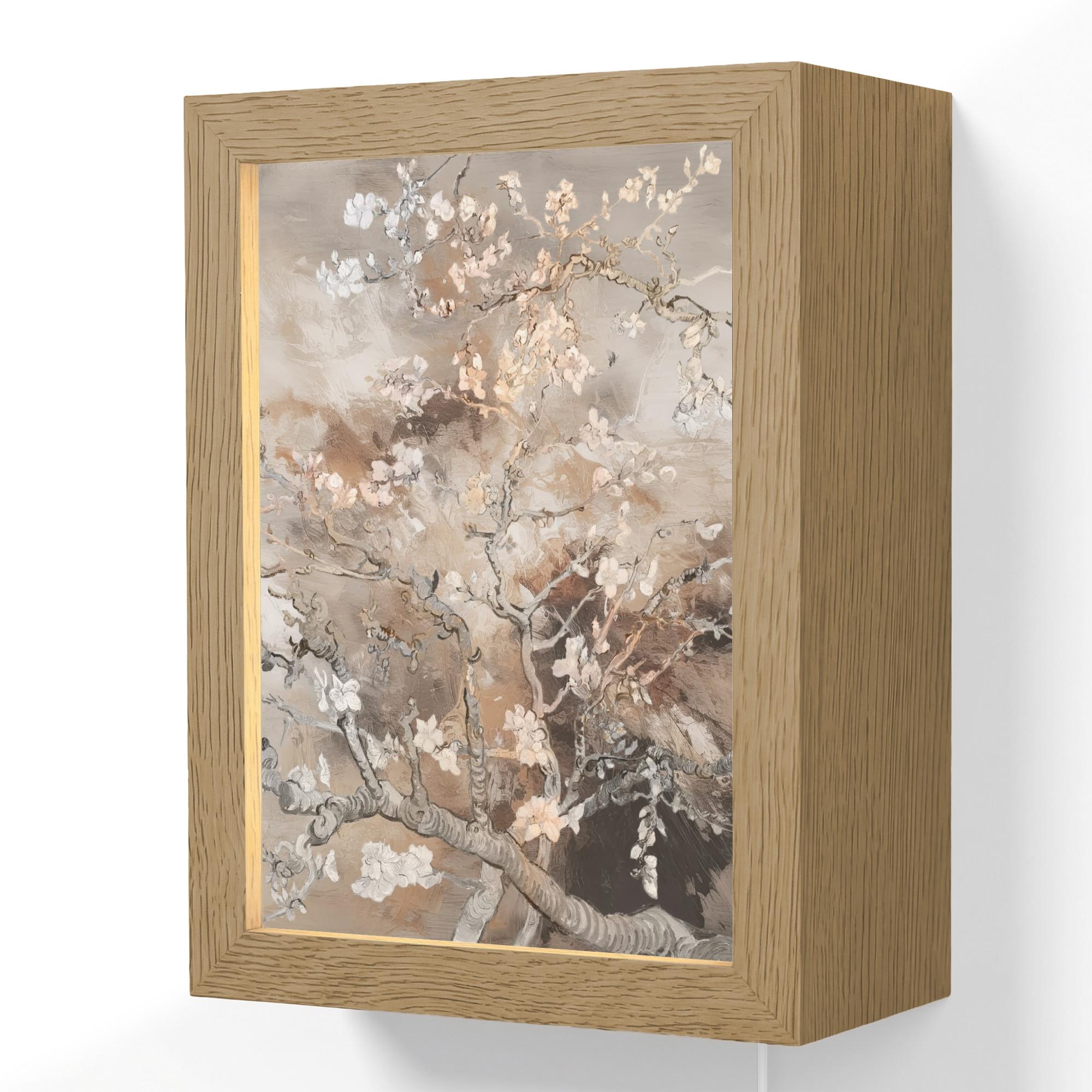 WANDLEUCHTE Mandelblüte - Kunst - Van Gogh - Beige - Abstrakt 15x20 cm - Graubraun, Holzwerkstoff (15/20/8cm) - OnlyWow