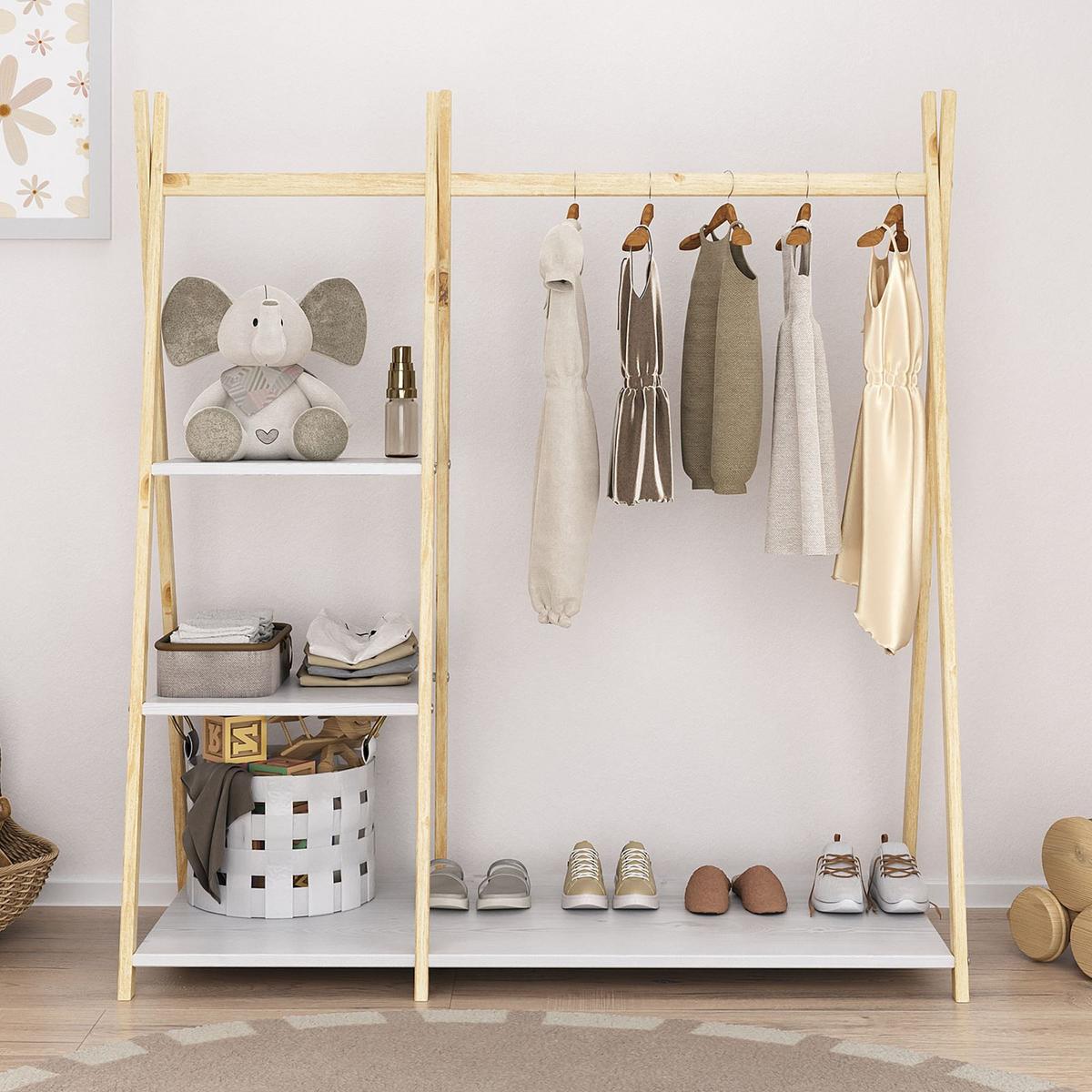 KINDERGARDEROBE LOTTE - Naturfarben/Weiß, Holz (108/115/47cm) - IDIMEX
