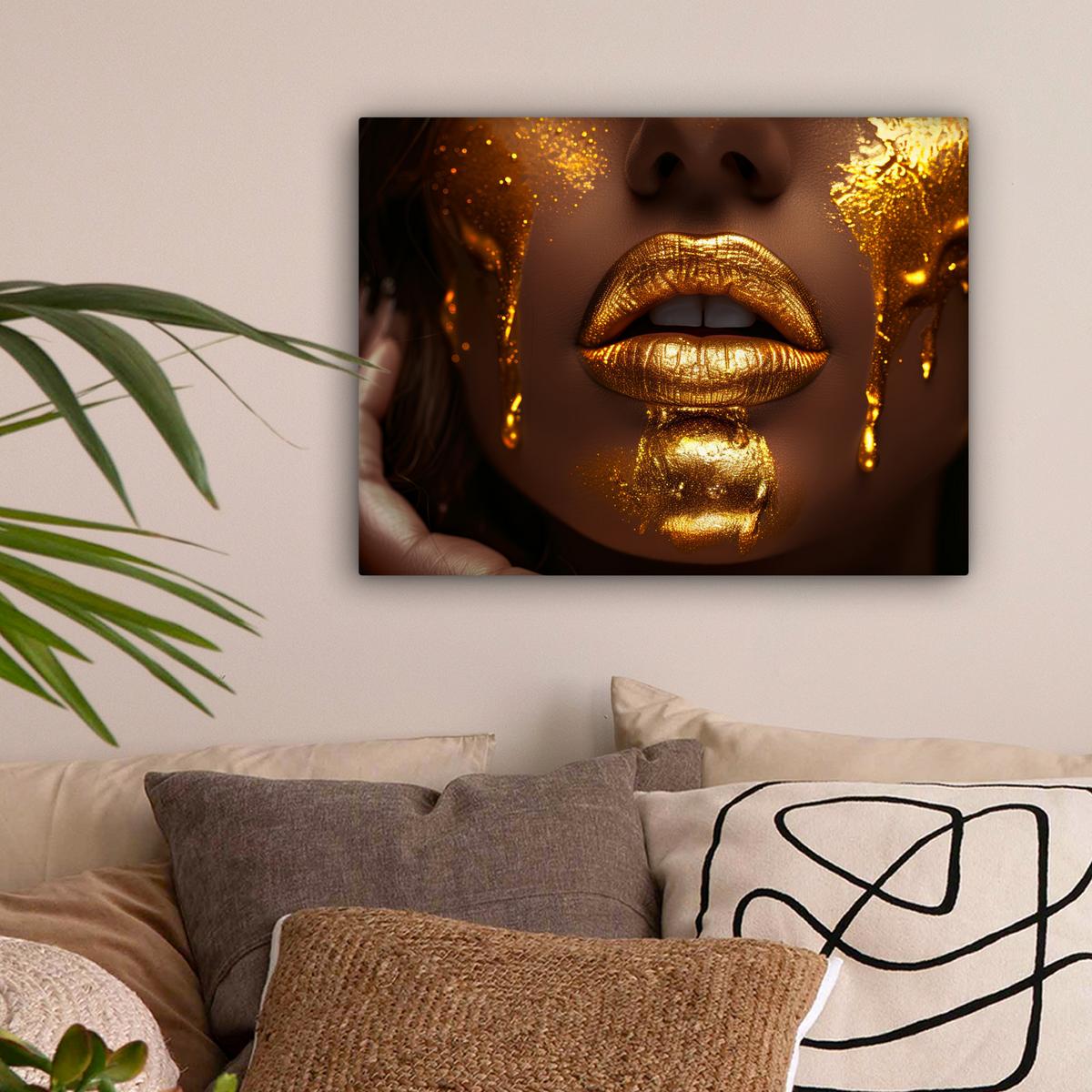 LEINWANDBILD Frau - Gold - Luxus - Porträt Wandbild 40x30 cm - Goldfarben, Textil (40/30cm) - MuchoWow