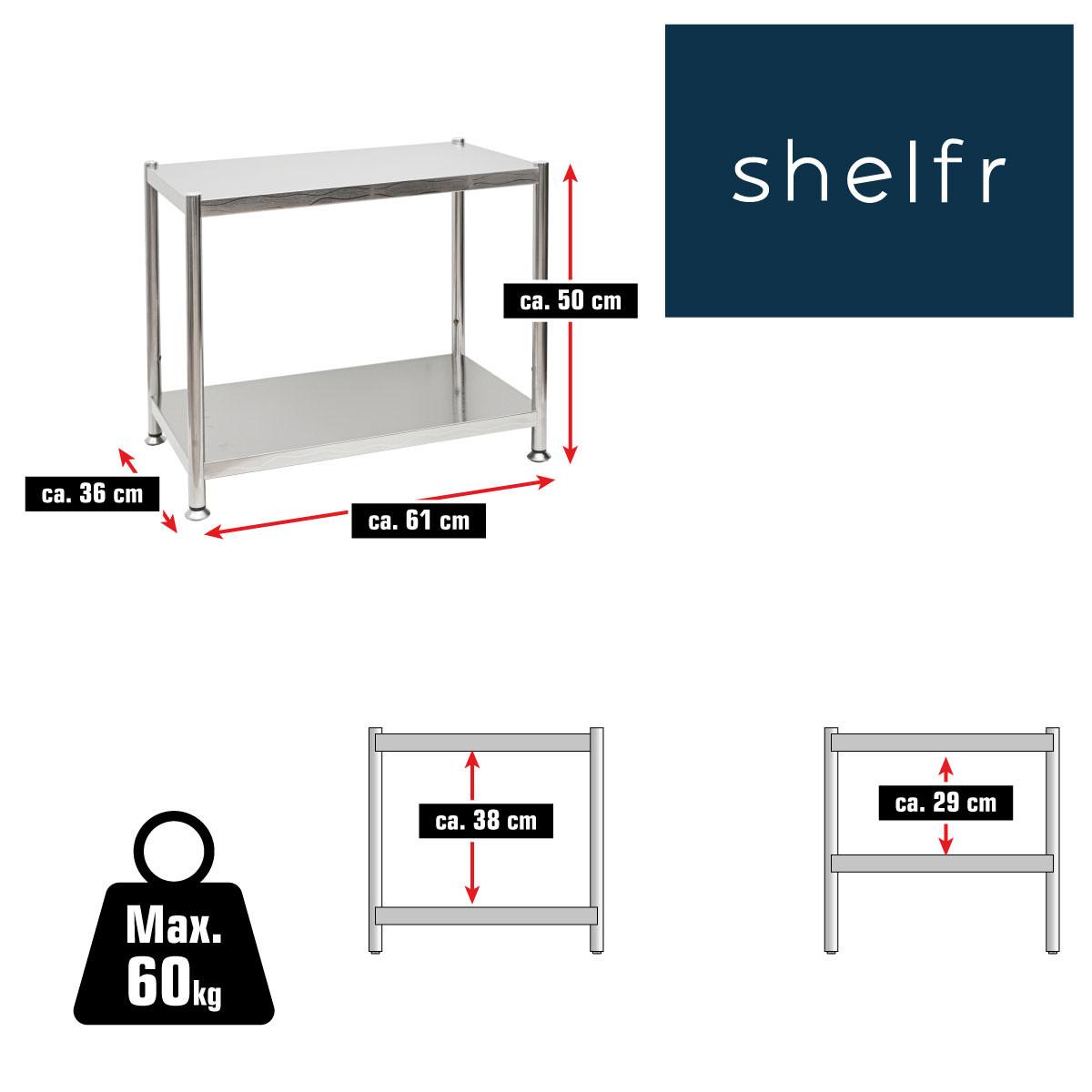 EDELSTAHL-REGAL 61x36x50 cm bis 60kg inkl. 2 Ebenen - Grau, Metall (36/50/61cm) - shelfr