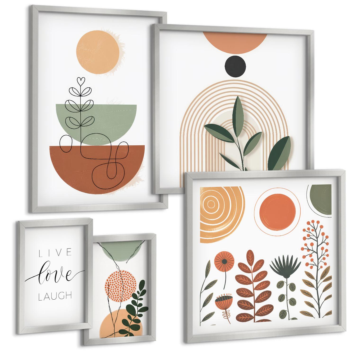 BILDER SET 5er Set - 50x50 cm & 20x30 cm & 40x60 cm Silberner Rahmen - Abstrakte Berglandschaften - Silberfarben, Kunststoff (40/60cm) - TULUP