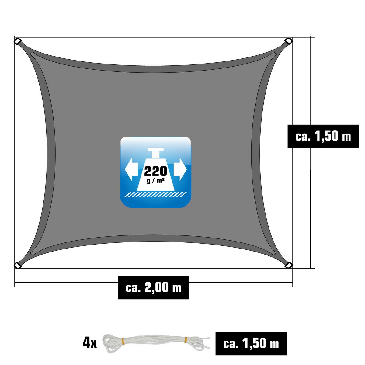 UV-SONNENSEGEL 1,5/2 m, Viereckig, Wasserdurchlässig, Grau - Grau, Kunststoff (150/200cm) - Amanka