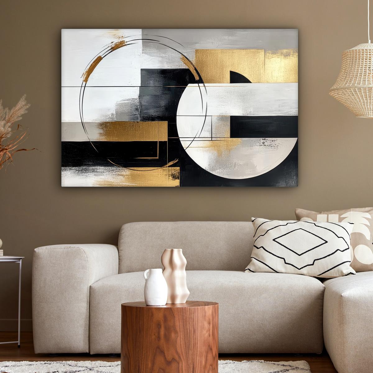LEINWANDBILD Abstrakt - Gold - Silber - Formen - Ästhetik Wohnzimmer Groß 120x80 cm - Multicolor, Textil (120/80cm) - MuchoWow