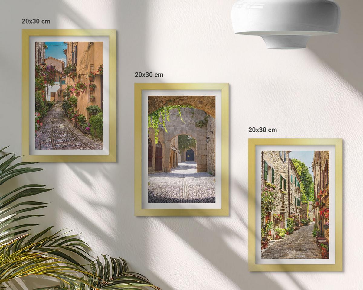 BILDER SET 3er Set - 20x30 cm Goldrahmen - Italienische Straßen, Blumen, Architektur - Goldfarben, Kunststoff (20/30cm) - TULUP