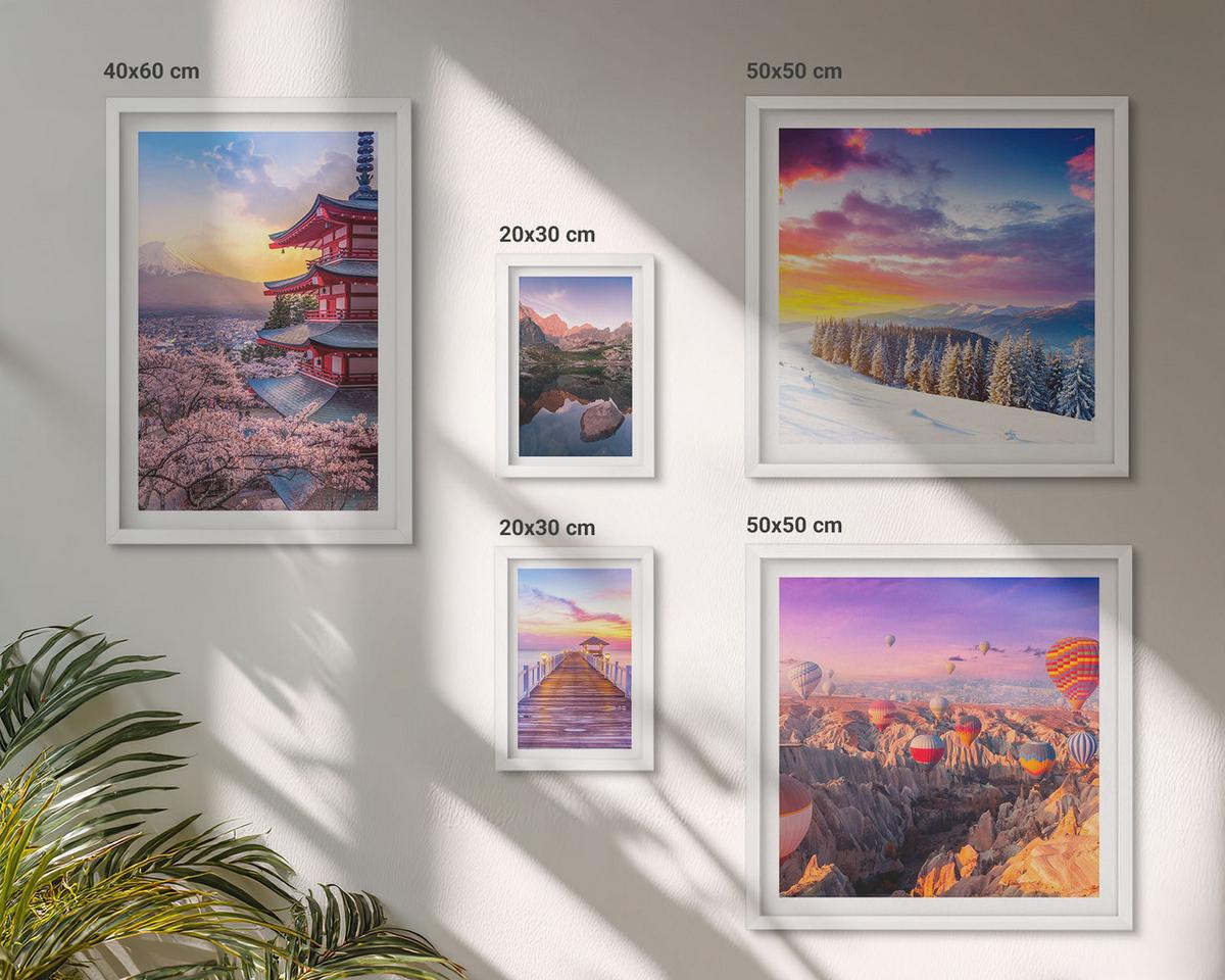 BILDER SET 5er Set - 50x50 cm & 20x30 cm & 40x60 cm Weißer Rahmen - Romantische Himmelslandschaften - Weiß, Kunststoff (40/60cm) - TULUP
