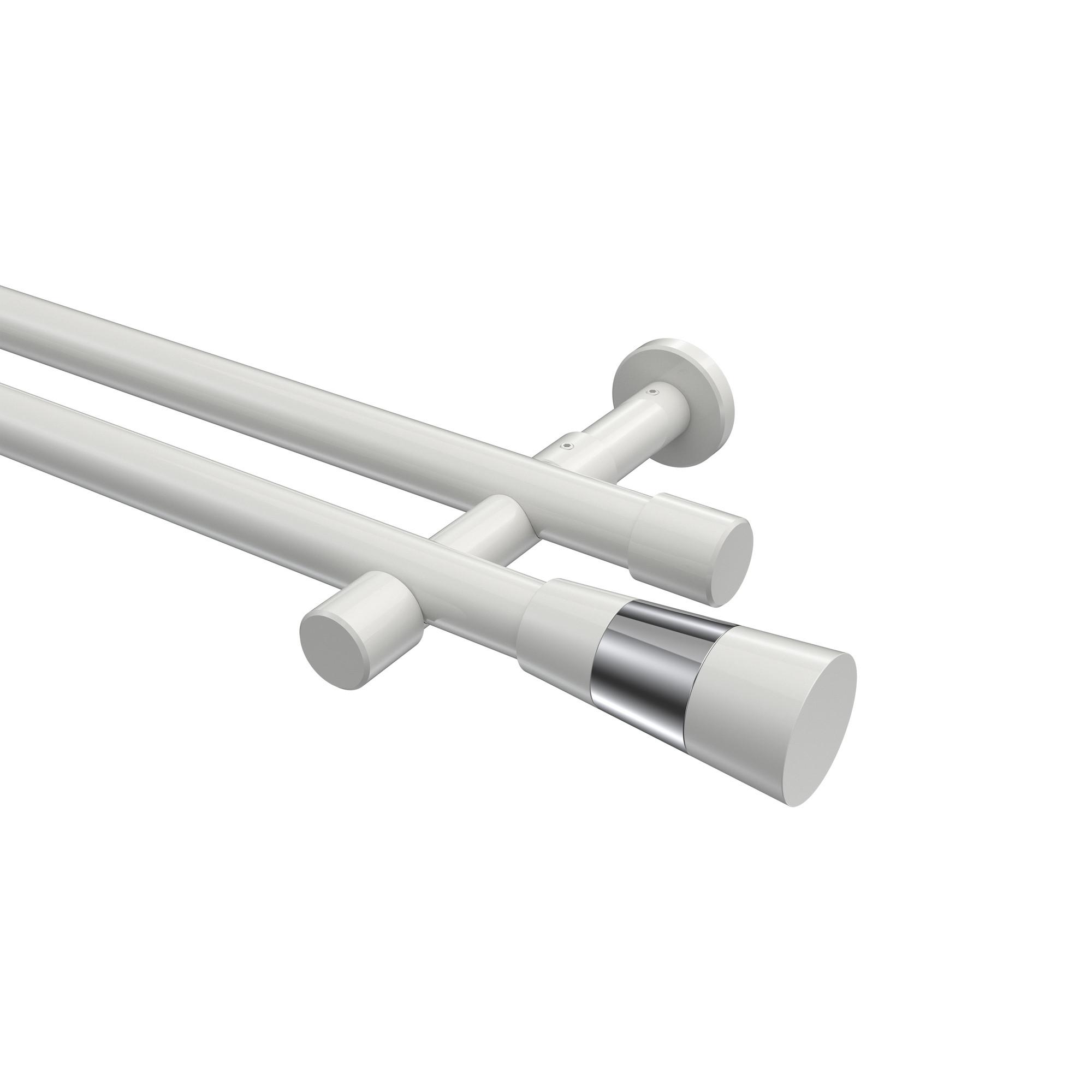 GARDINENSTANGE Prestige Tanara 160 cm, 2-läufig (ohne Ringe), 20 mm Ø Weiß - Chromfarben/Weiß, Metall (160cm) - INTERDECO
