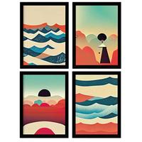 POSTER Set mit 4 Wolken Abstrakt Moderne Galaxien A4 Schwarzer Rahmen - Schwarz, Papier (29.7/3cm) - Nacnic