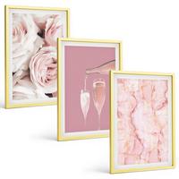 BILDER SET 3er Set - 40x60 cm Goldrahmen - Champagnerfarbene Rosen, Marmorhintergrund - Goldfarben, Kunststoff (40/60cm) - TULUP