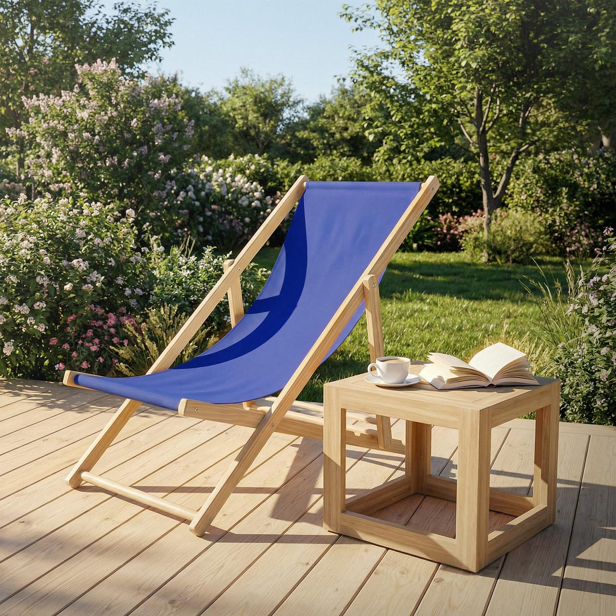 LIEGESTUHL samt Dunkelblau - Blau, Holz (57.5/83/100cm) - ECD-Germany