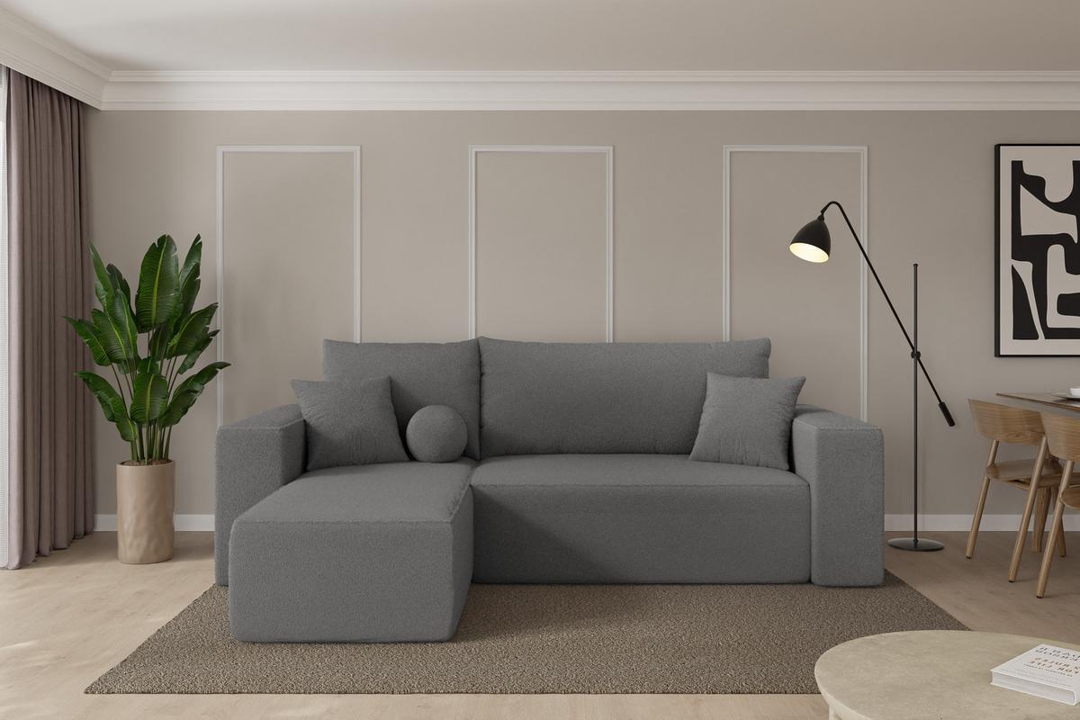 ECKSOFA mit Schlaffunktion Ottomane Links SENO-L 249x139x85 Grau Bouclé - Schieferfarben/Schwarz, Holzwerkstoff/Kunststoff (249/139cm) - ALTDECOR