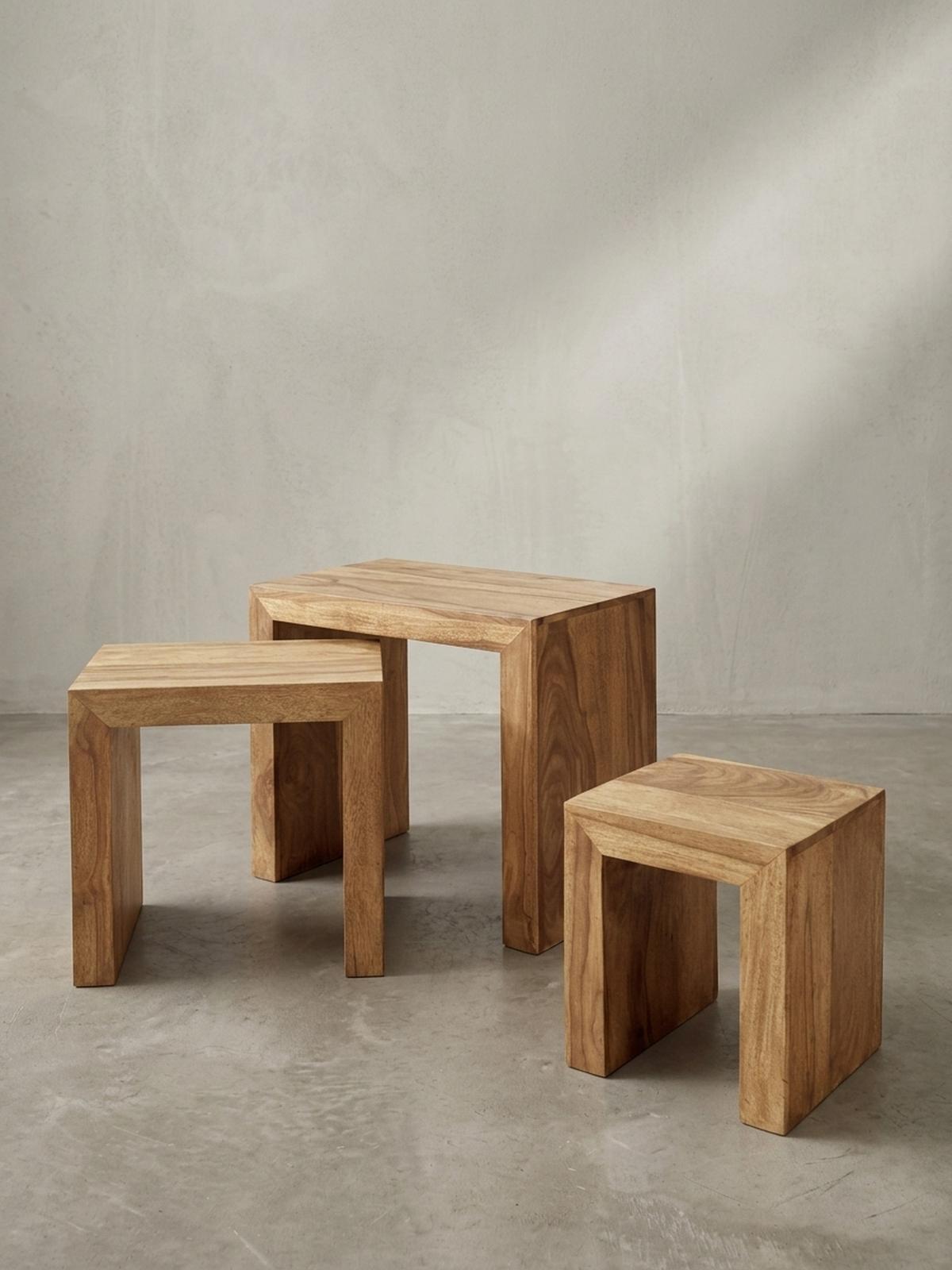 BEISTELLTISCH 3er Set Massivholz Platzsparend Handgefertigt, Beige 50x30x50 cm - Beige, Holz (30/50/50cm) - KADIMA DESIGN