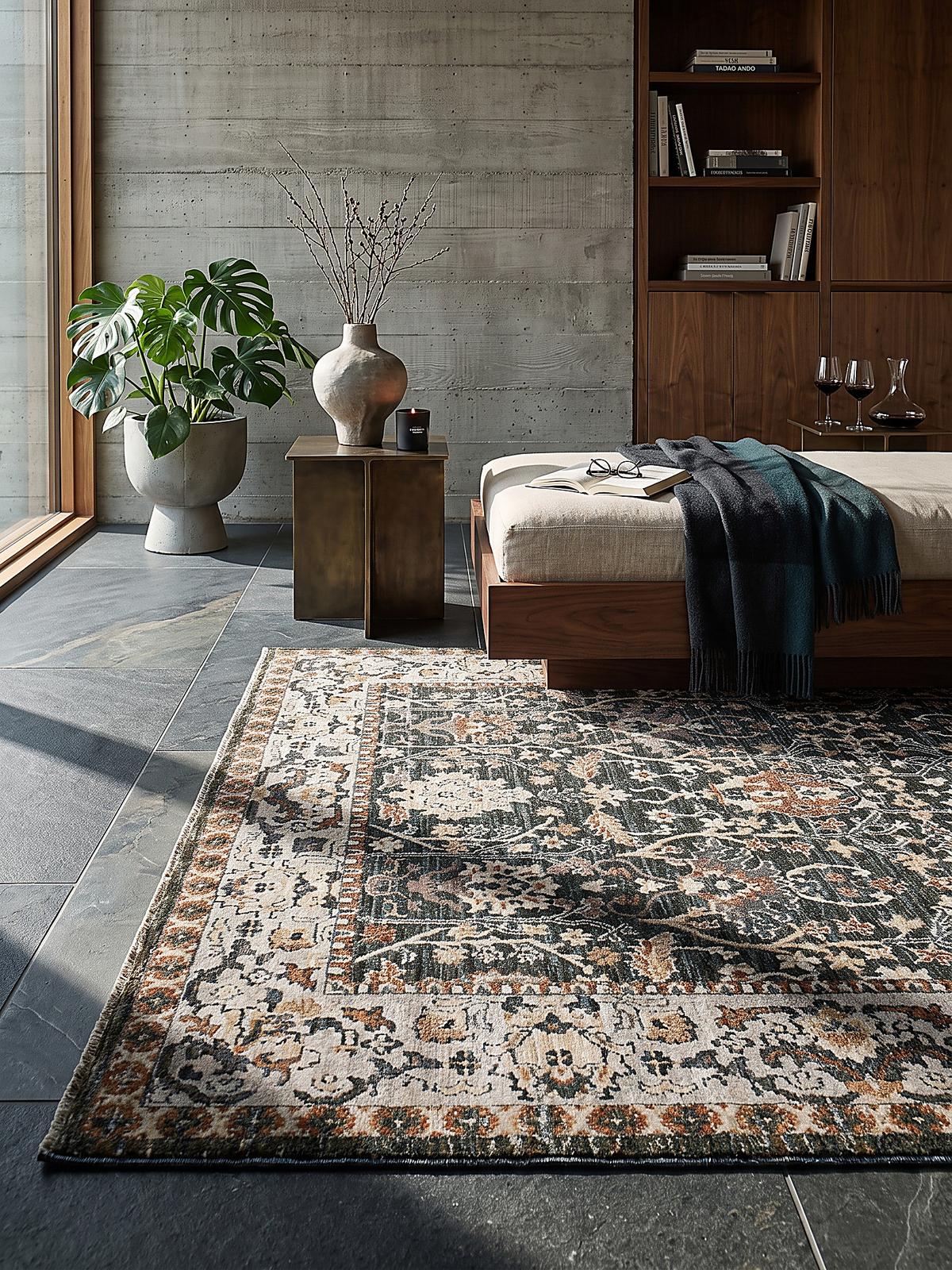 TEPPICH Struktur TRURO, in Erdtöne-Grün, Blumenmuster, 160 x 230 cm - Grün, Textil (160/230cm) - KADIMA DESIGN