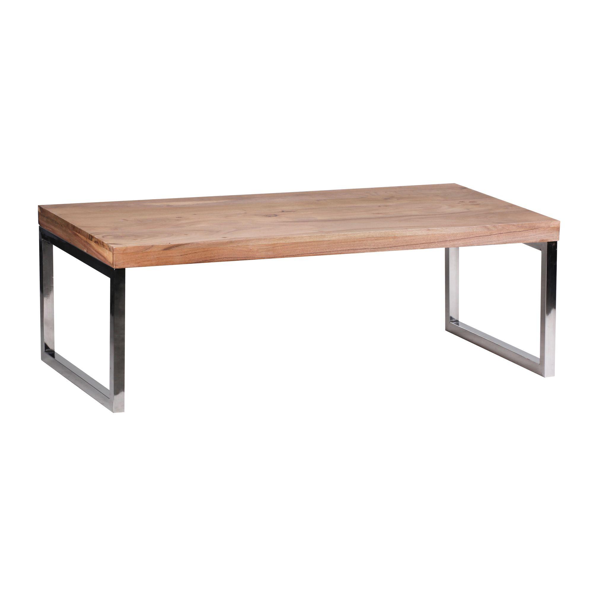 COUCHTISCH GUNA im Landhaus-Stil aus massivem Holz mit Designmerkmalen, Akazie 60x120x40 cm - Silberfarben/Akaziefarben, Holz/Metall (120/60/40cm) - KADIMA DESIGN