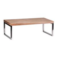 COUCHTISCH GUNA im Landhaus-Stil aus massivem Holz mit Designmerkmalen, Akazie 60x120x40 cm - Silberfarben/Akaziefarben, Holz/Metall (120/60/40cm) - KADIMA DESIGN