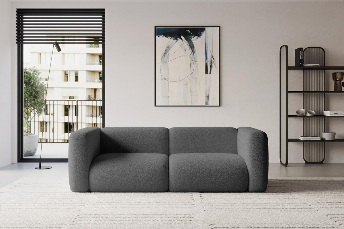 MODULARES Sofa 2-SITZER MIRA-S1 228x89x70 Grau cm Bouclé - Platinfarben/Schwarz, Holzwerkstoff/Kunststoff (228/70/89cm) - ALTDECOR