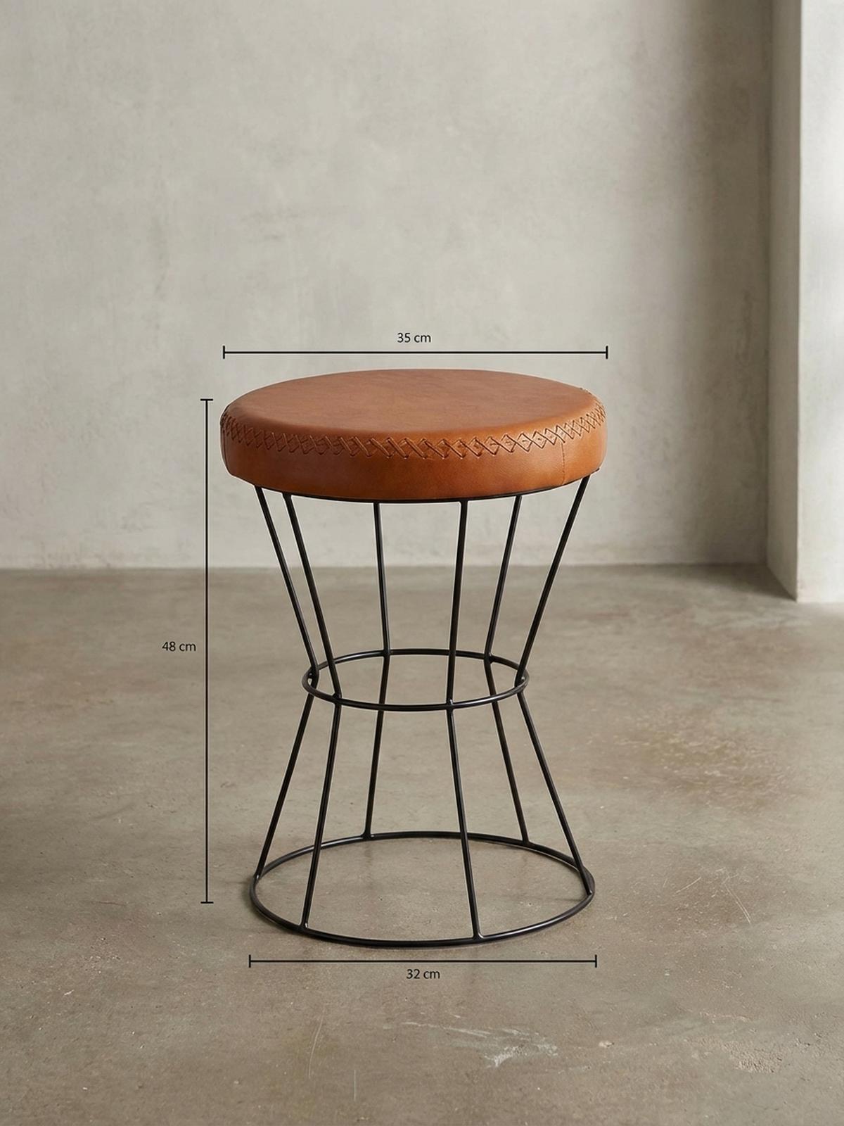 SITZHOCKER – Echtleder, Industrial-Stil - Schwarz/Braun, Leder/Metall (35/48/35cm) - KADIMA DESIGN