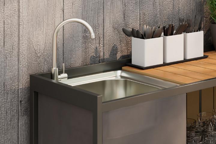 Outdoorküche inkl. Eckspüle und Armatur Edelstahl matt