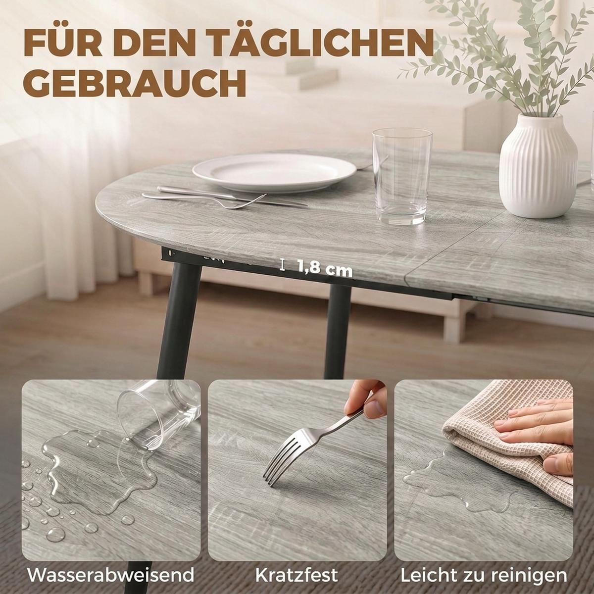 AUSZIEHBARER-ESSTISCH MDF Grau - Schwarz/Grau, Holzwerkstoff/Metall (160/80/75cm) - HOMCOM