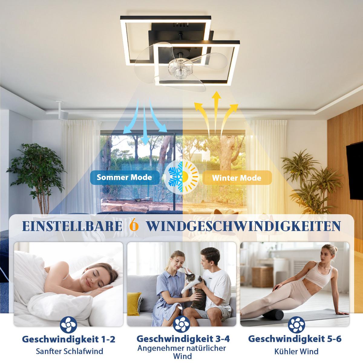 DECKENVENTILATOR Mit Beleuchtung Relven 34/34/15 cm - Schwarz, Kunststoff/Metall (34/34/15cm) - ZMH