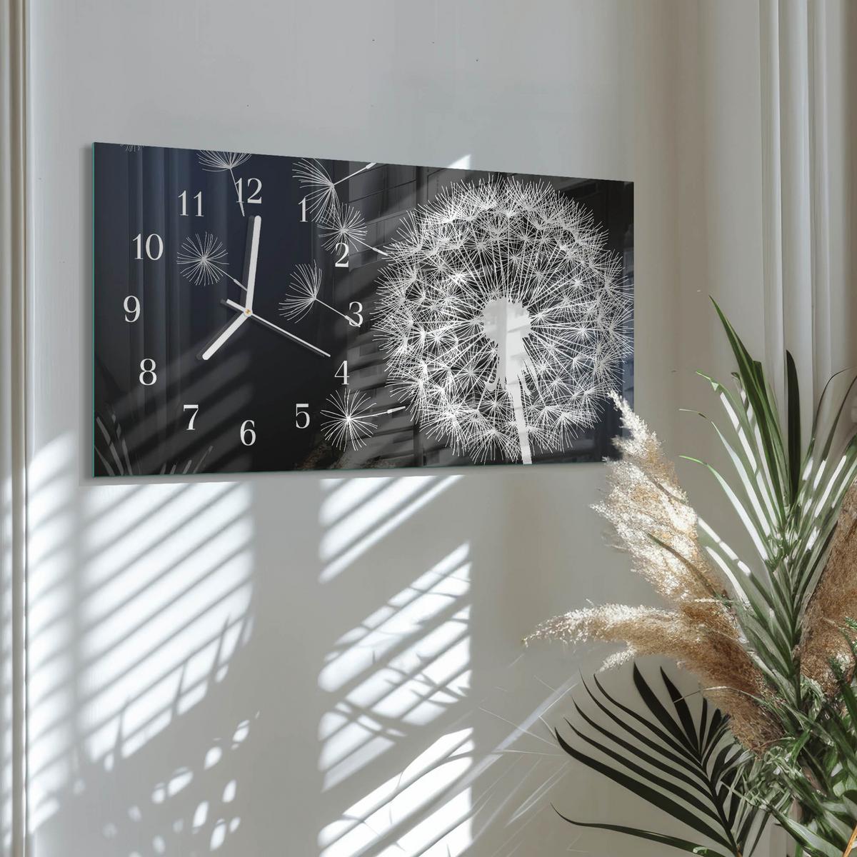 WANDUHR aus Glas 60x30 cm - Löwenzahn - Dunkelblau, Glas (60/30/0.4cm) - TULUP