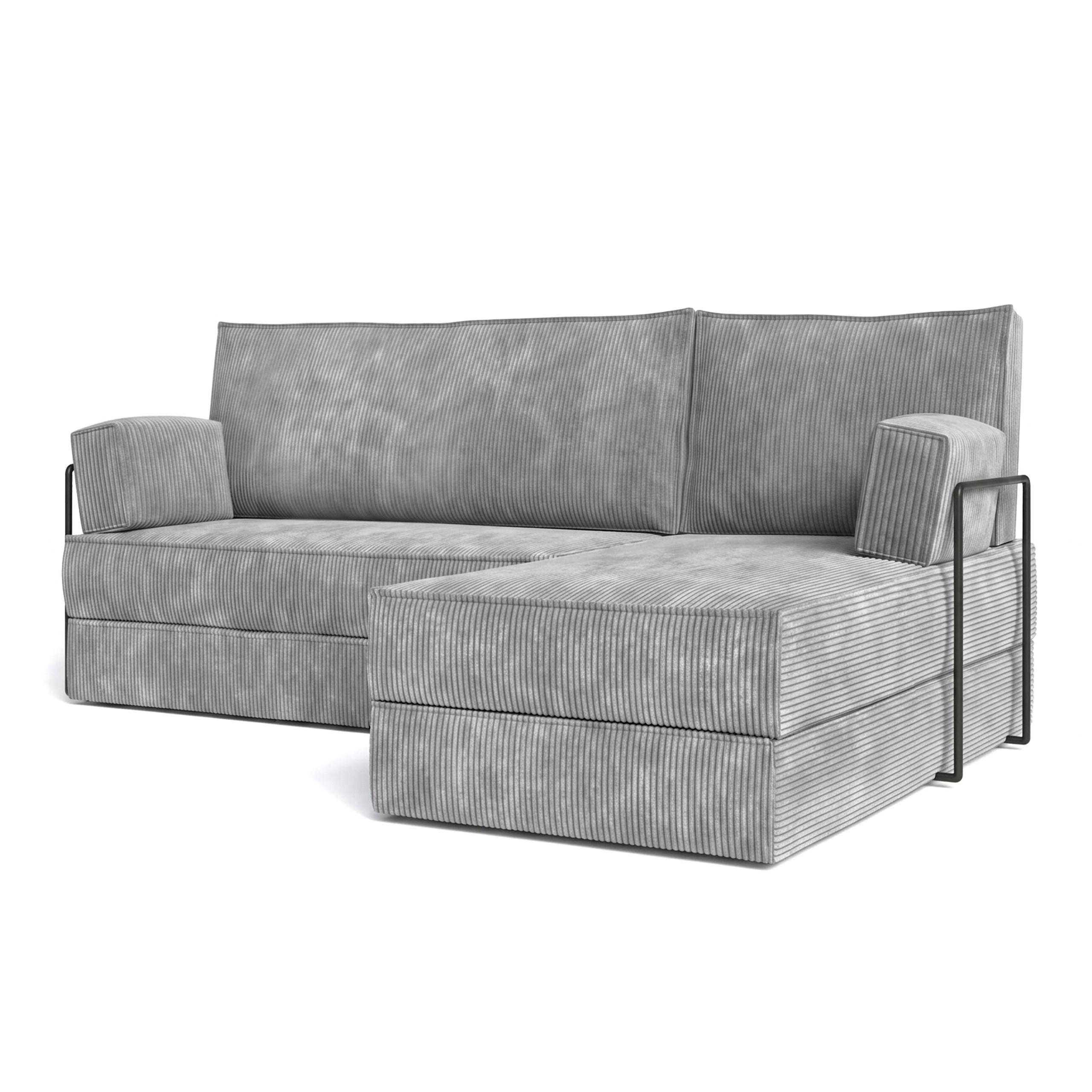 ECKSOFA NOTIA modulares Boneless Sofa mit Schlaffunktion Hellgrau Kordstoff - Hellgrau, Textil (200/120cm) - MASSENO