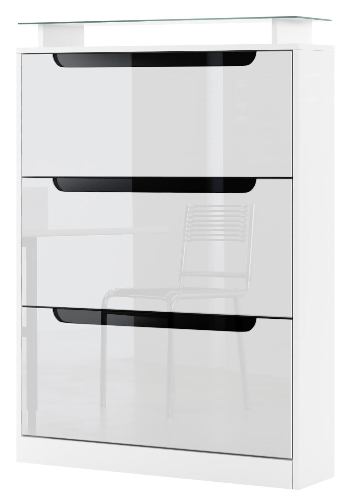SCHUHSCHRANK Space Weiß Hochglanz / Schwarz Hochglanz - Weiß Hochglanz, Holzwerkstoff (89/128/23cm) - Vladon