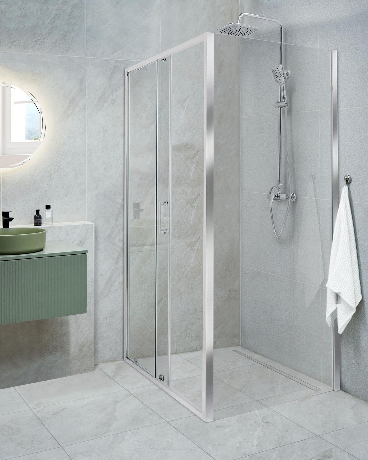 DUSCHKABINE 80/100/185 cm Silber Yoro - Transparent/Silberfarben, Glas (80/100/185cm) - Beliani