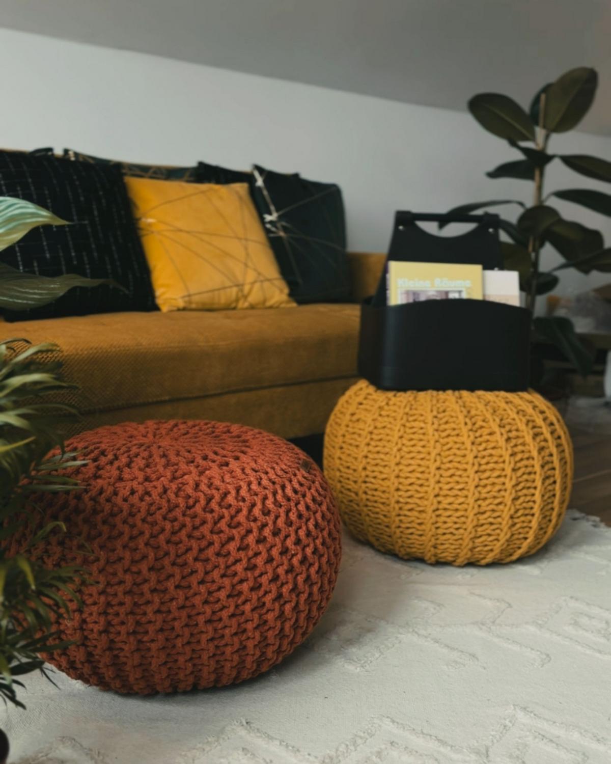 POUF Conrad 50/50/35 cm - Gelb, Naturmaterialien/Textil (50/35/50cm) - Beliani