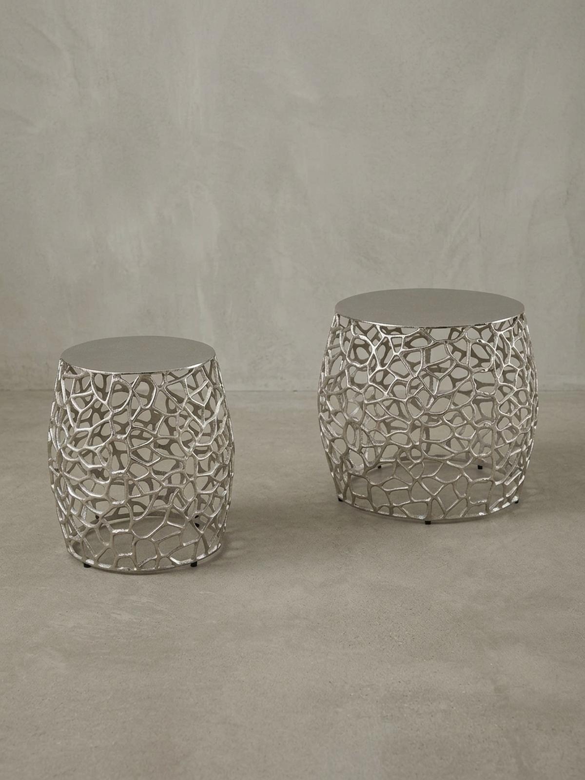 BEISTELLTISCH Set – Silber Aluminium Aststruktur vielseitig einsetzbar - Silberfarben, Metall (46/46/42cm) - KADIMA DESIGN