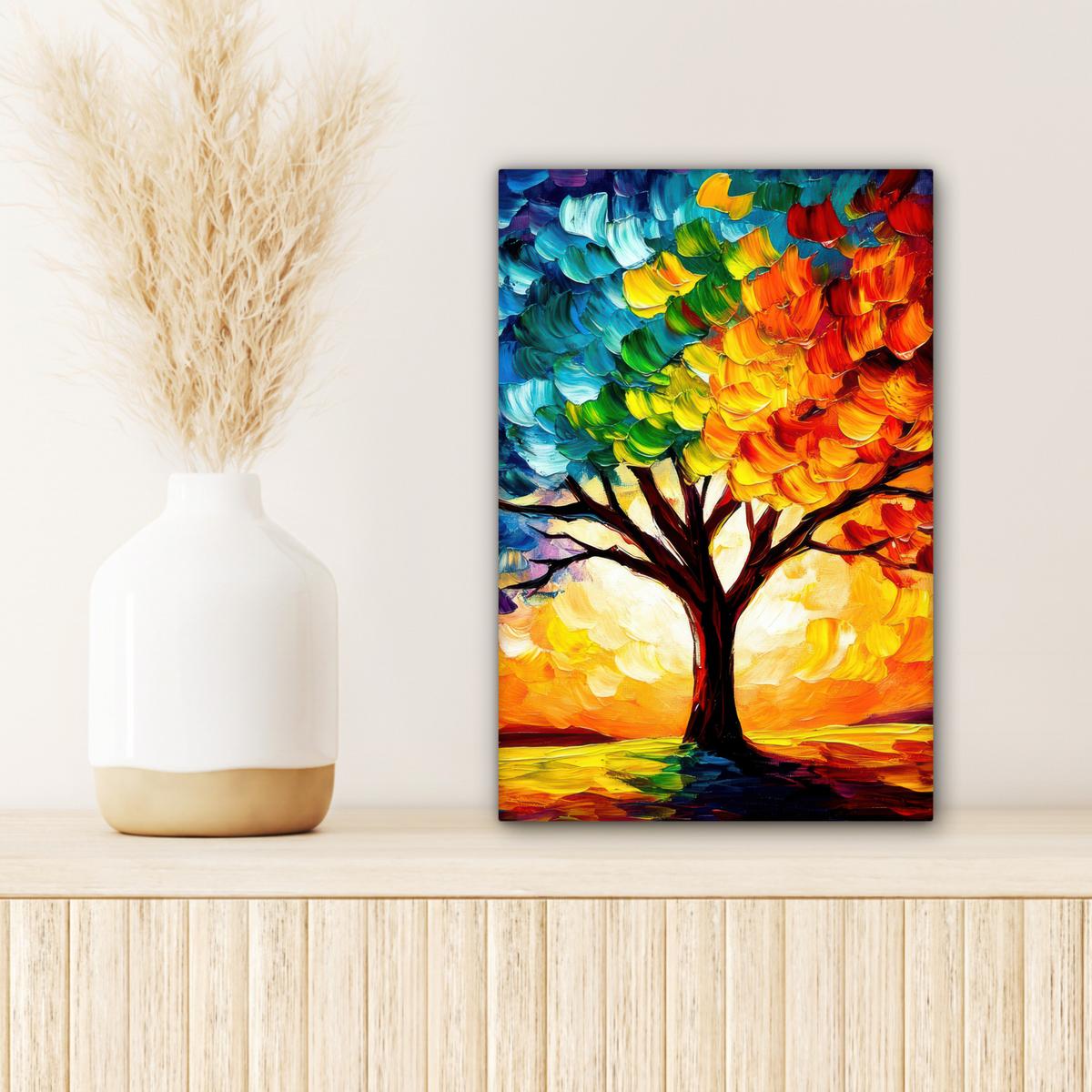 LEINWANDBILD Baum - Kunst - Natur - Sonnenuntergang Deko Wohnzimmer 20x30 cm - Multicolor, Textil (20/30cm) - MuchoWow