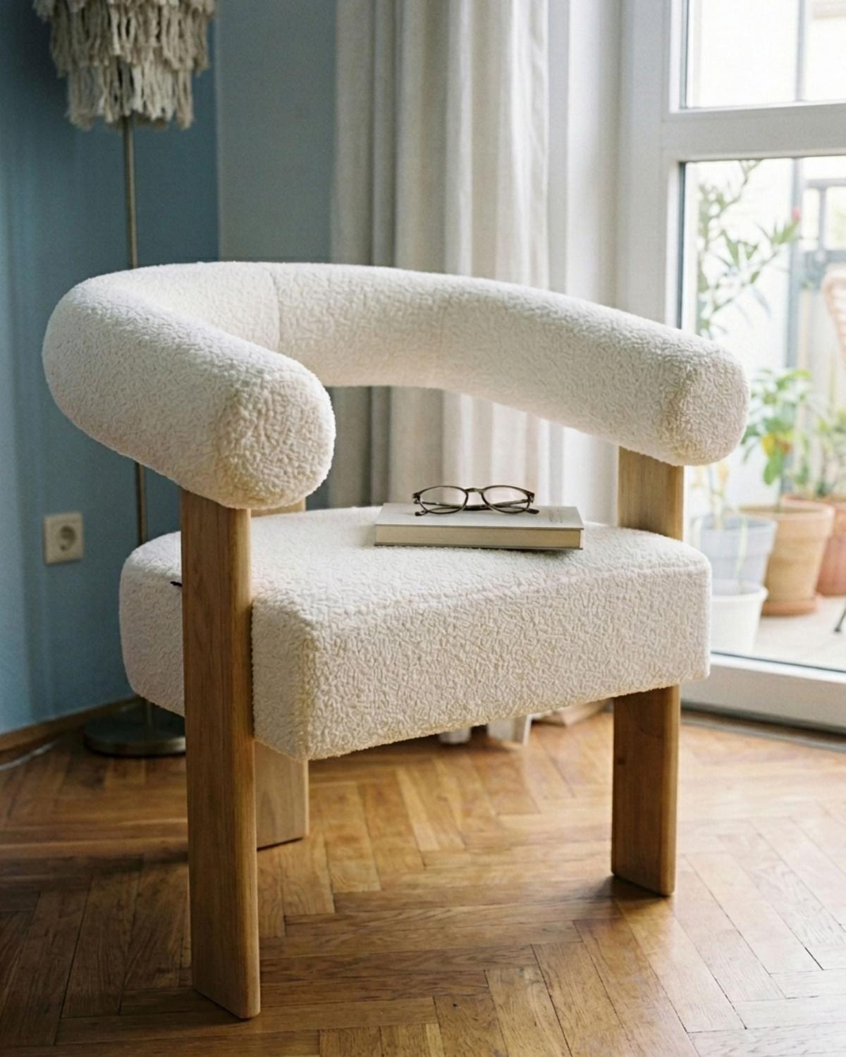 SESSEL Bouclé Cremeweiß/Hellbraun Ilbro - Weiß, Textil (77/76/68cm) - Beliani