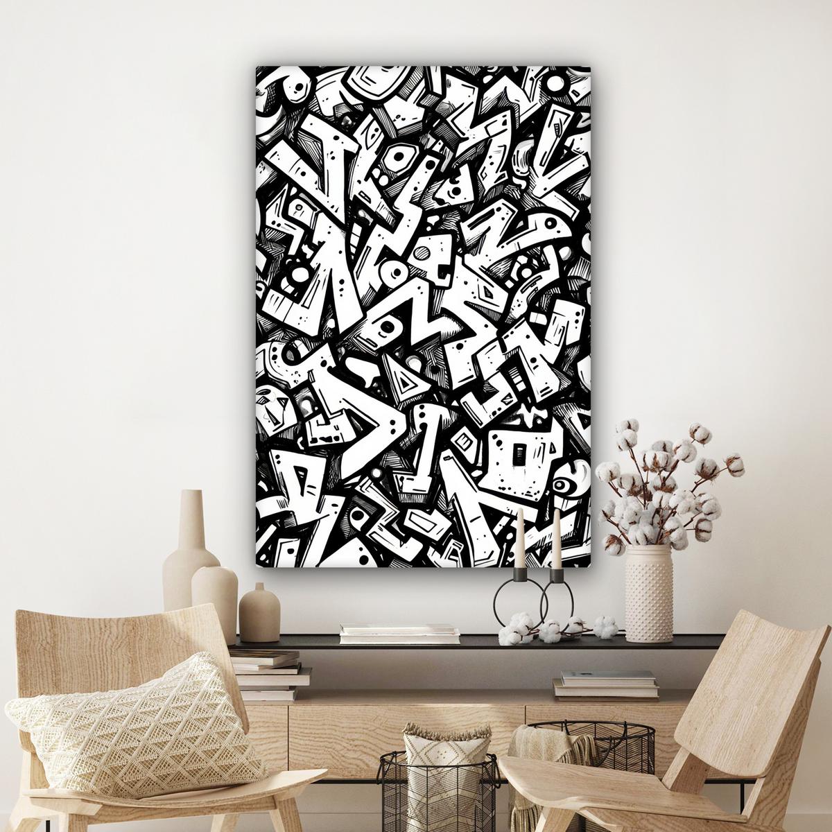 LEINWANDBILD Formen - Buchstaben - Graffiti - Schwarz Deko Groß 90x140 cm - Schwarz, Textil (90/140cm) - MuchoWow