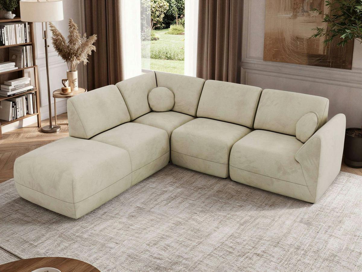 ECKSOFA NOARA 5M L Beige Velvet - Links - Beige/Schwarz, Kunststoff/Textil (244/267cm) - MKS